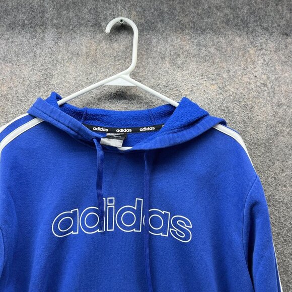 Adidas Sweatshirt Hoodie Mens Medium Blue 3 Stripes Big Logo Pullover Athletic - Picture 10 of 12